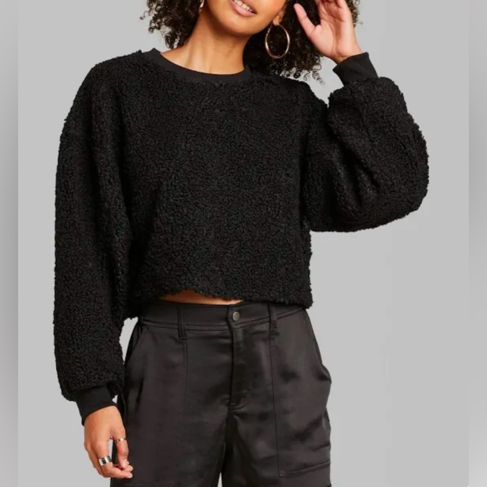 Wild Fable Cropped Crewneck Sherpa Sweatshirt